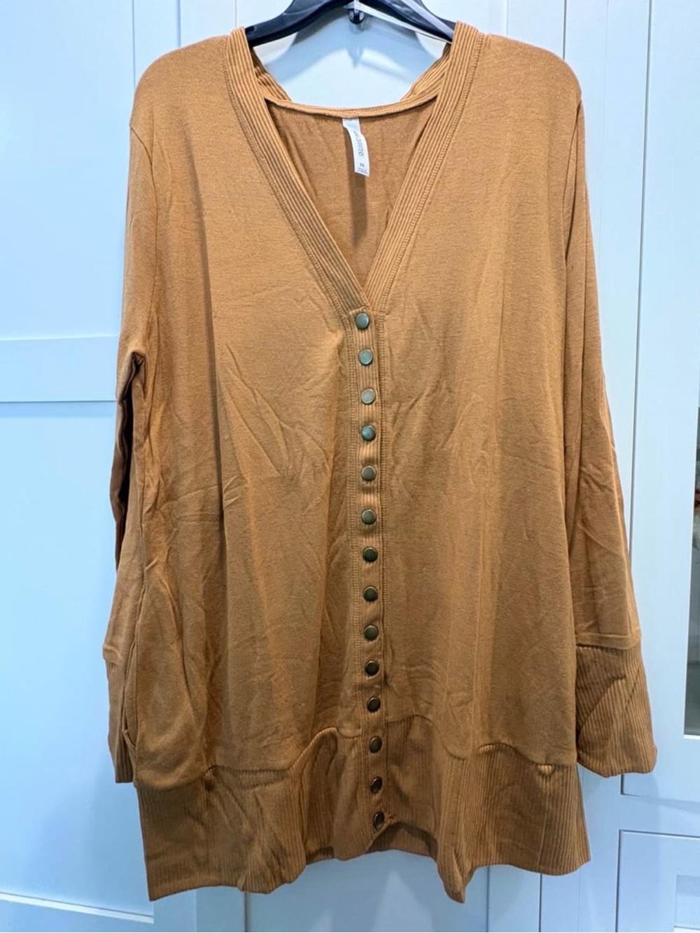 Zenana Outfitters Button-Front Cardigan in Camel Brown
